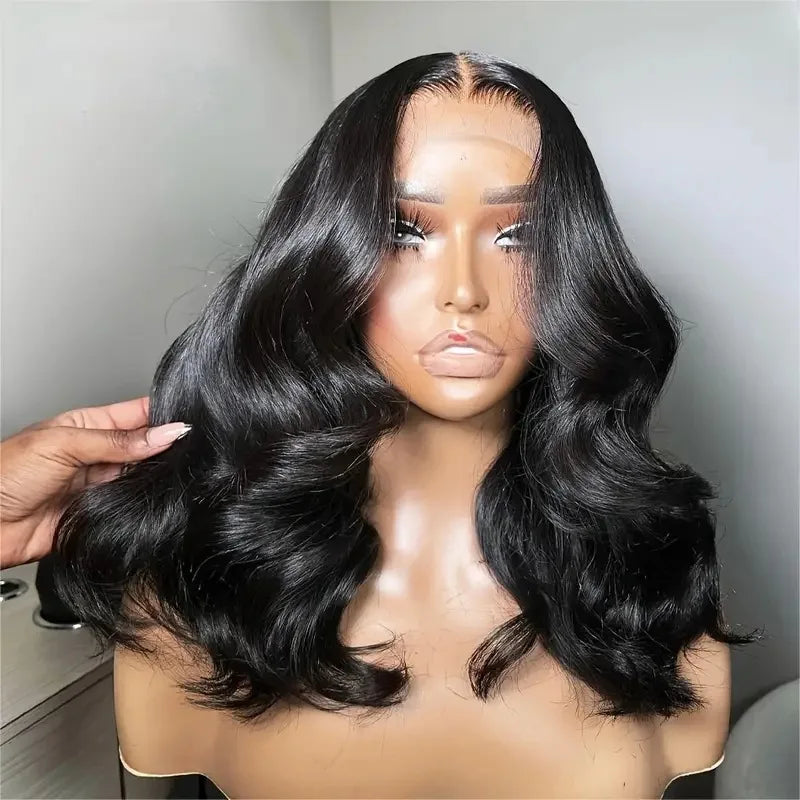 Natural Medium Body Wave Lace Wig High Temperature Heat Resistant Pre Plucked Hairline Adjustable Transparent Lace