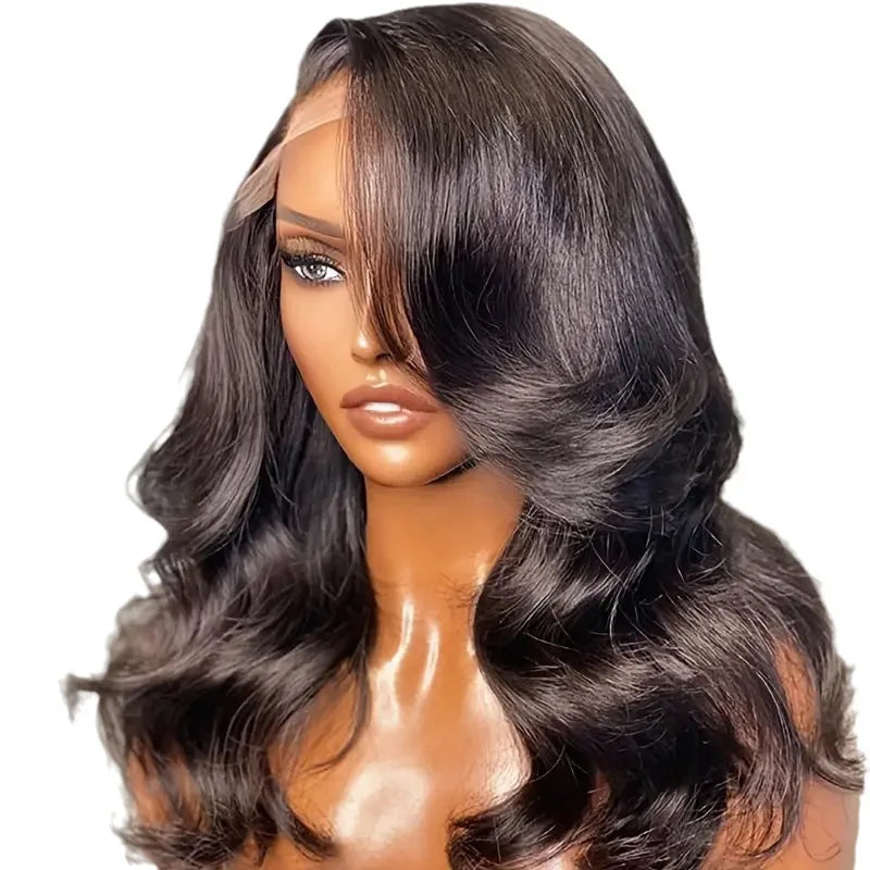 Natural Medium Body Wave Lace Wig High Temperature Heat Resistant Pre Plucked Hairline Adjustable Transparent Lace