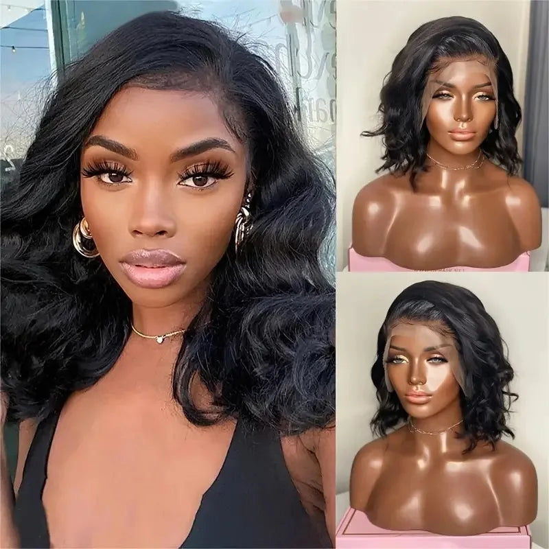 Natural Medium Body Wave Lace Wig High Temperature Heat Resistant Pre Plucked Hairline Adjustable Transparent Lace