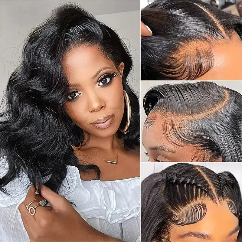 Natural Medium Body Wave Lace Wig High Temperature Heat Resistant Pre Plucked Hairline Adjustable Transparent Lace