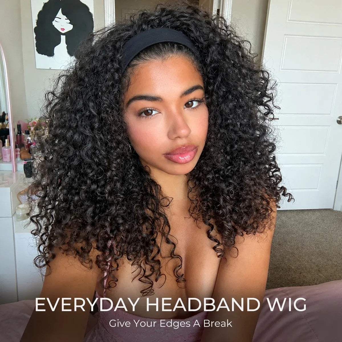Headband Wigs Human Hair 230% Density Burmese Curly Human Hair Wigs Wear and Go Wigs Full Machine Made Wig Beginner Friendly