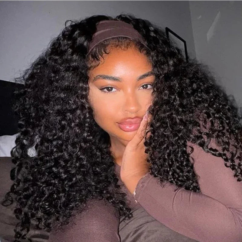 Headband Wigs Human Hair 230% Density Burmese Curly Human Hair Wigs Wear and Go Wigs Full Machine Made Wig Beginner Friendly
