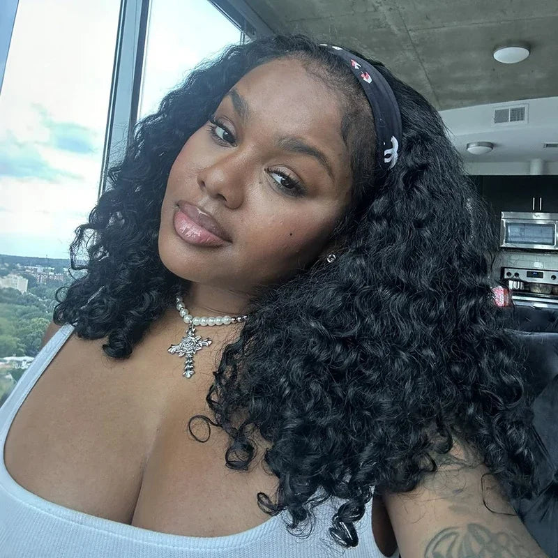 Headband Wigs Human Hair 230% Density Burmese Curly Human Hair Wigs Wear and Go Wigs Full Machine Made Wig Beginner Friendly