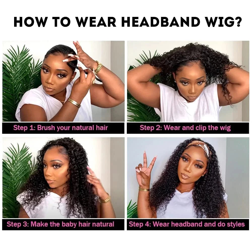 Headband Wigs Human Hair 230% Density Burmese Curly Human Hair Wigs Wear and Go Wigs Full Machine Made Wig Beginner Friendly