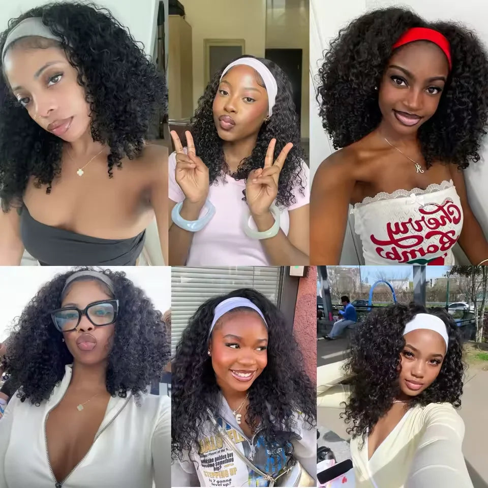 Headband Wigs Human Hair 230% Density Burmese Curly Human Hair Wigs Wear and Go Wigs Full Machine Made Wig Beginner Friendly