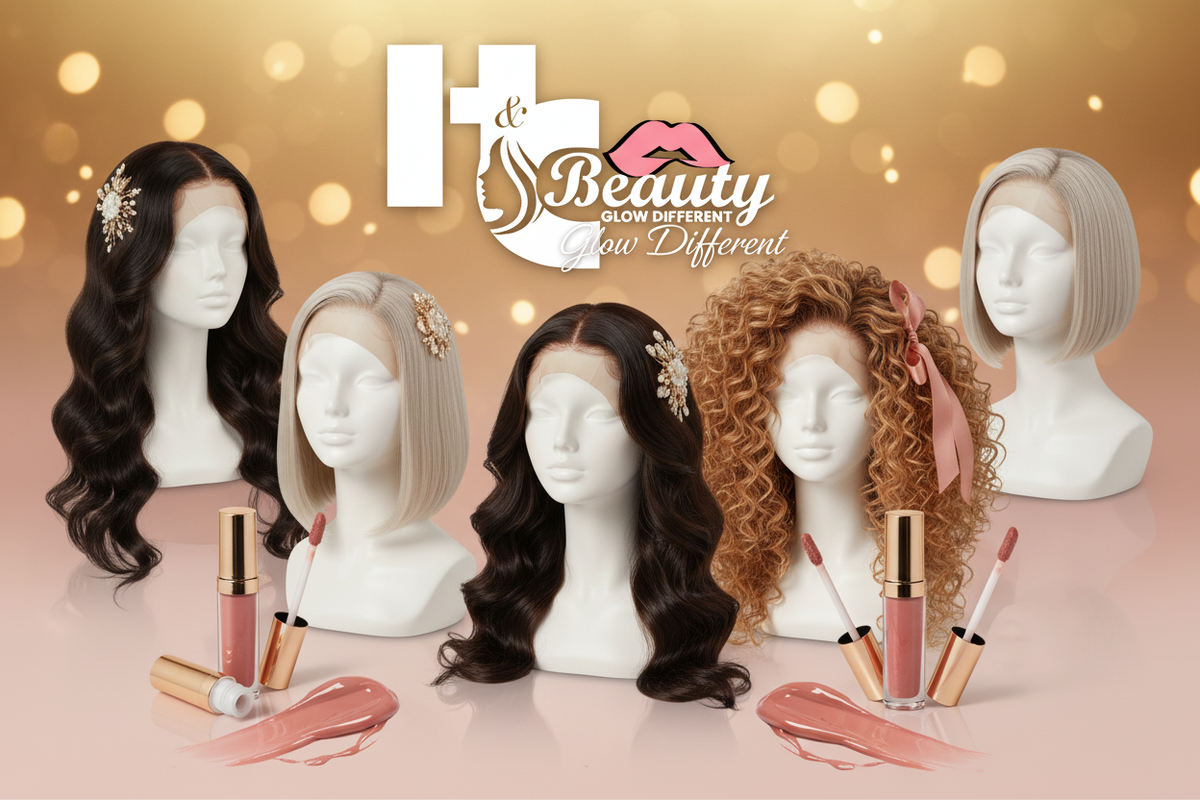 H&C Beauty Banner with Wigs and Lip Gloss